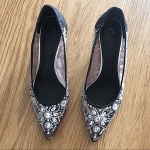René Caovilla Lace Pattern Crystal Pumps